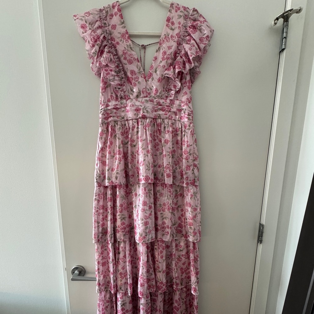 SAYLOR Pink and White Tiered Maxi Skirt Resort Wear